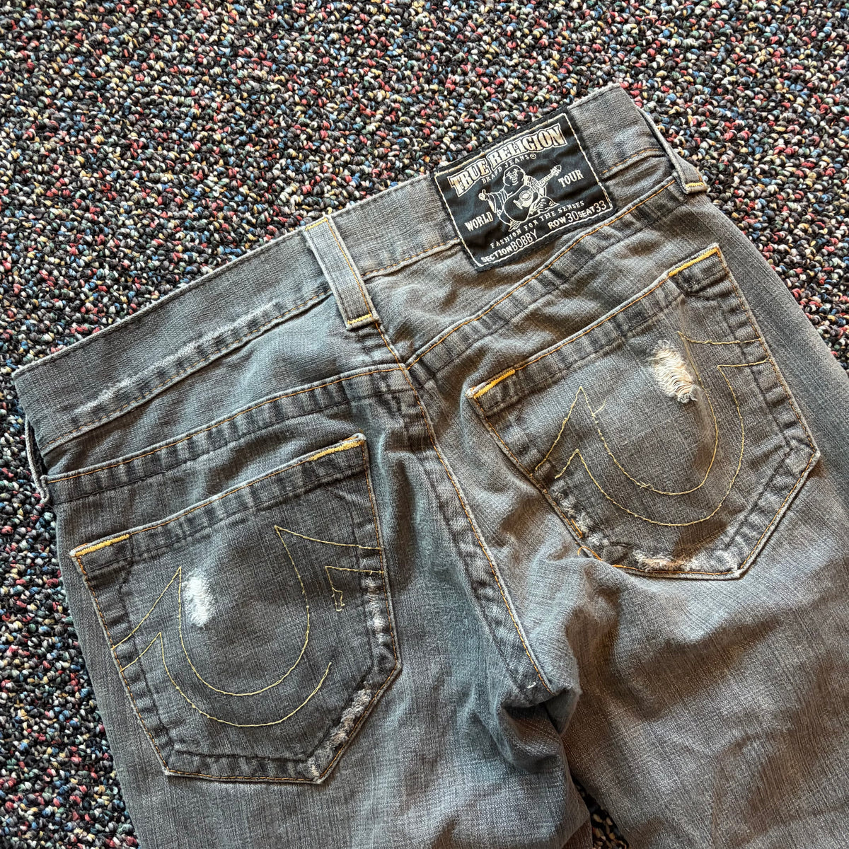 Y2K True Religion Grey Bobby Cut Distressed Denim
