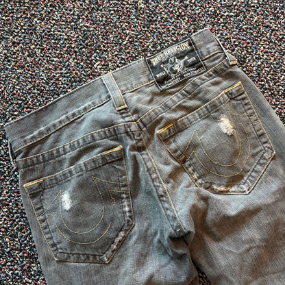 Y2K True Religion Grey Bobby Cut Distressed Denim
