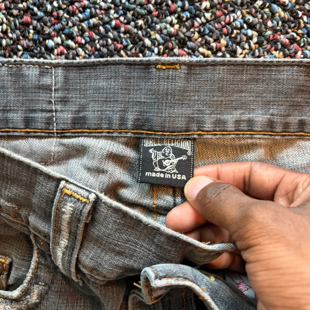 Y2K True Religion Grey Bobby Cut Distressed Denim