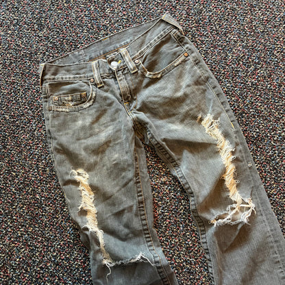 Y2K True Religion Grey Bobby Cut Distressed Denim