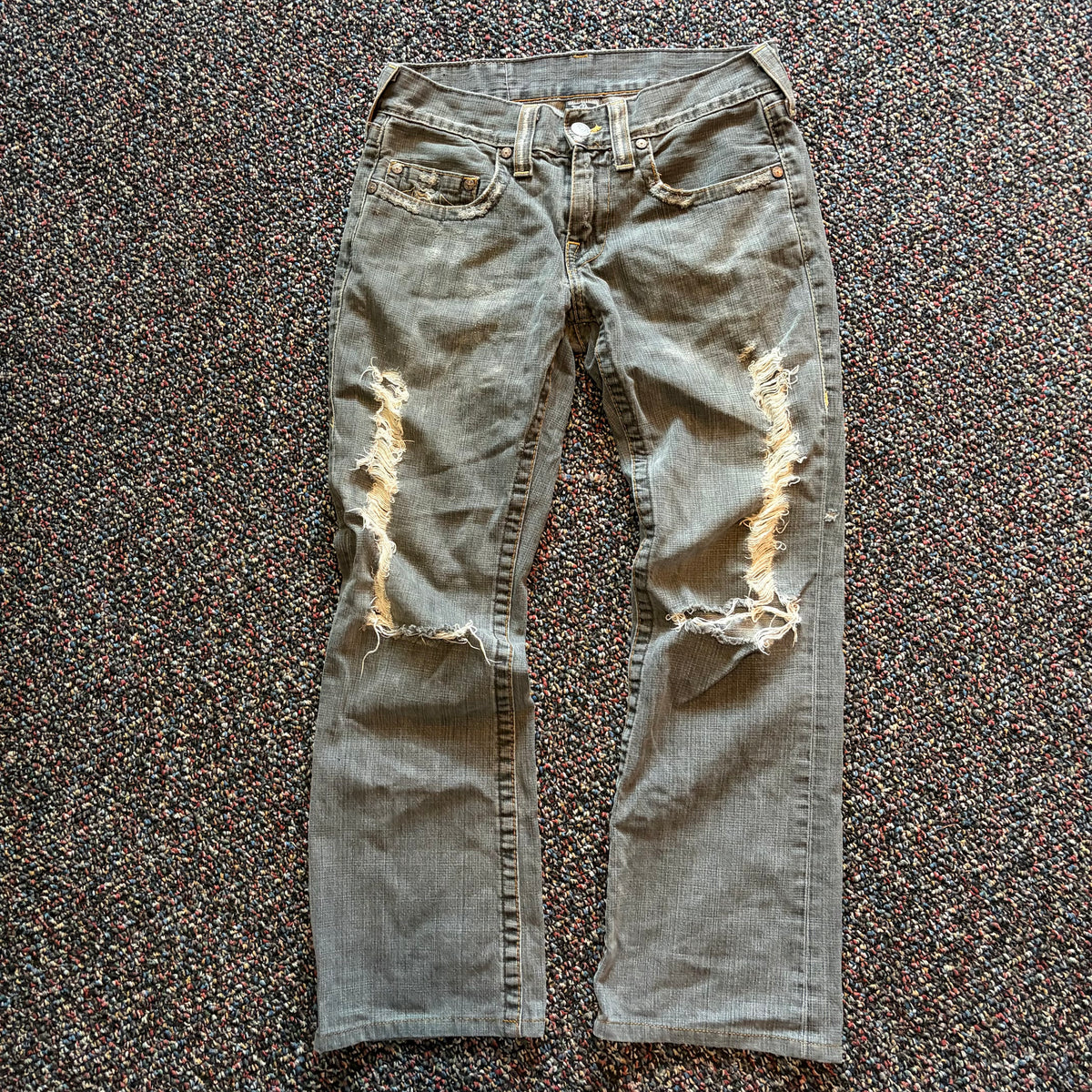 Y2K True Religion Grey Bobby Cut Distressed Denim