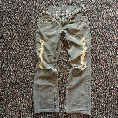 Y2K True Religion Grey Bobby Cut Distressed Denim