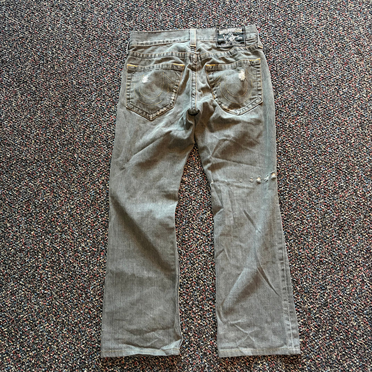 Y2K True Religion Grey Bobby Cut Distressed Denim