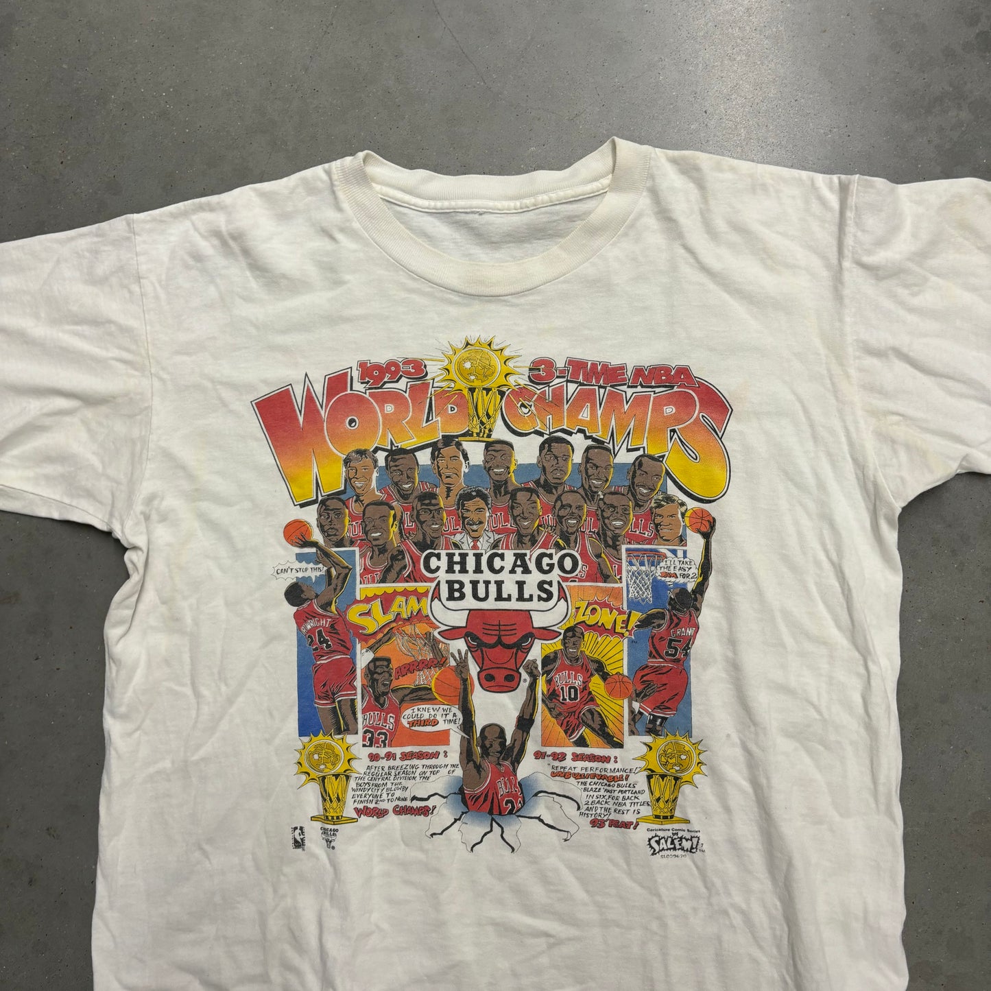 Vintage 93’ Salem Comics Chicago Bulls 3 Time Champions Tee